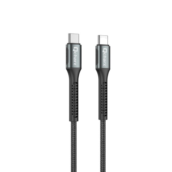 qcharx international cable qcharx prague tipo c a tipo c 3a 100w   1 m   aleacion de aluminio negro