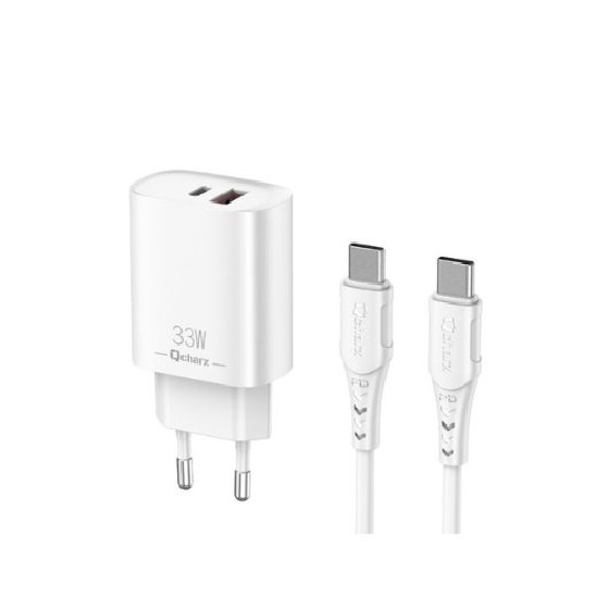 cargador  cable qcharx eros 33w 33w 2puertos tipoc usb a cable tipo c blanco