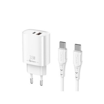 cargador  cable qcharx eros 33w 33w 2puertos tipoc usb a cable tipo c blanco