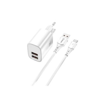 cargador cable qcharx apolo tipo c 2.4a 2 puertos usb a blanco cable tipo c
