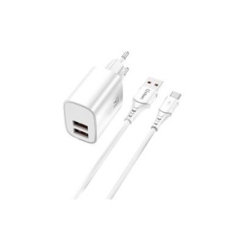cargador cable qcharx apolo tipo c 2.4a 2 puertos usb a blanco cable tipo c