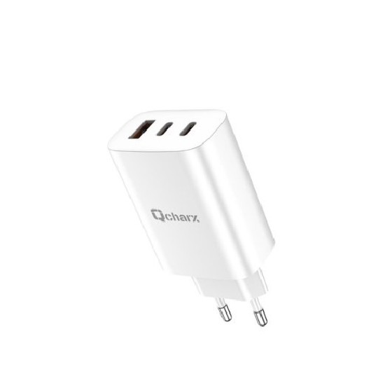 cargador qcharx ares 65w 3puertos  2tipoc usb a blanco