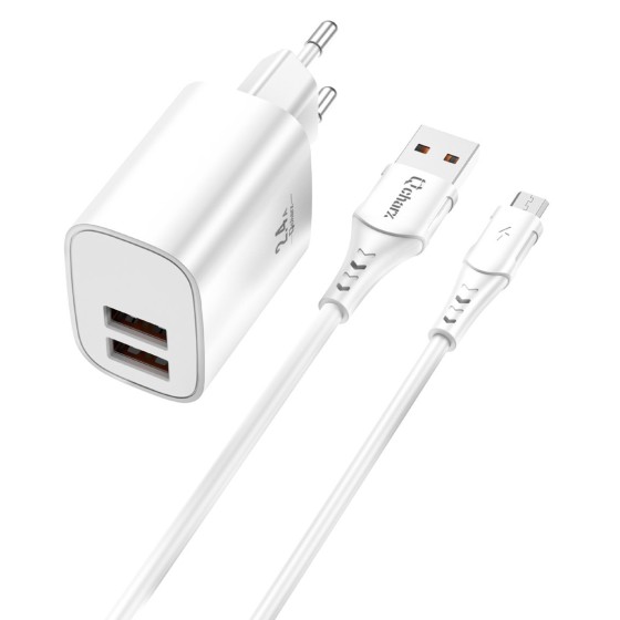 qcharx international kit cargador qcharx apolo 24a  + cable usb a  micro usb  blanco