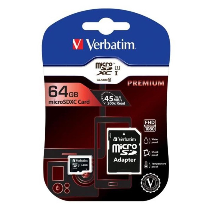 verbatim tarjeta memoria micro sd verbatim 64gb c10 + adaptador