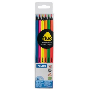 milan estuche de 6 lapices colores fluo madera negra milan 0752306