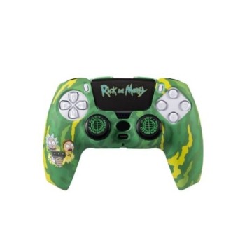 kit funda+grips ps5 blade rick and morty carcasa rigida grips sticker brilla oscuridad