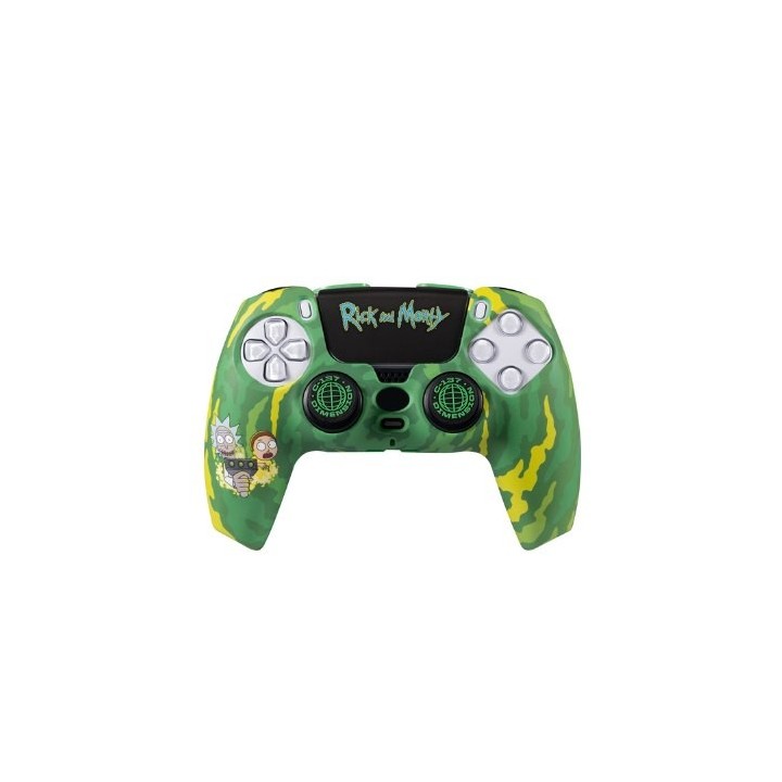 kit funda+grips ps5 blade rick and morty carcasa rigida grips sticker brilla oscuridad