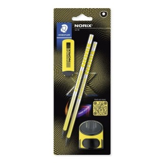 staedtler blister con 2 lapices de grafito norix hb, afilalapices y goma rojo staedtler 181 sbk2 2