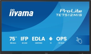 iiyama monitor interactivo tactil iiyama 75  te7512mis b4ag 3840x2160 / ips led 4k uhd / 24/7 / 8/64