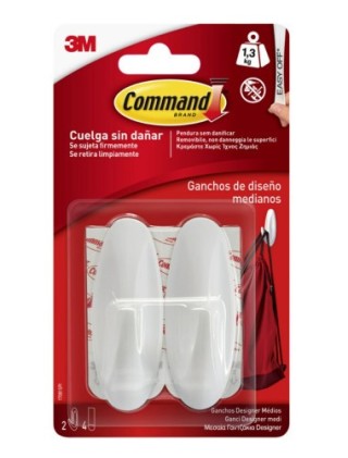 3m command blister 2 ganchos adhesivos blanco medianos hasta 1,3kg command 17081 3m 7100149663
