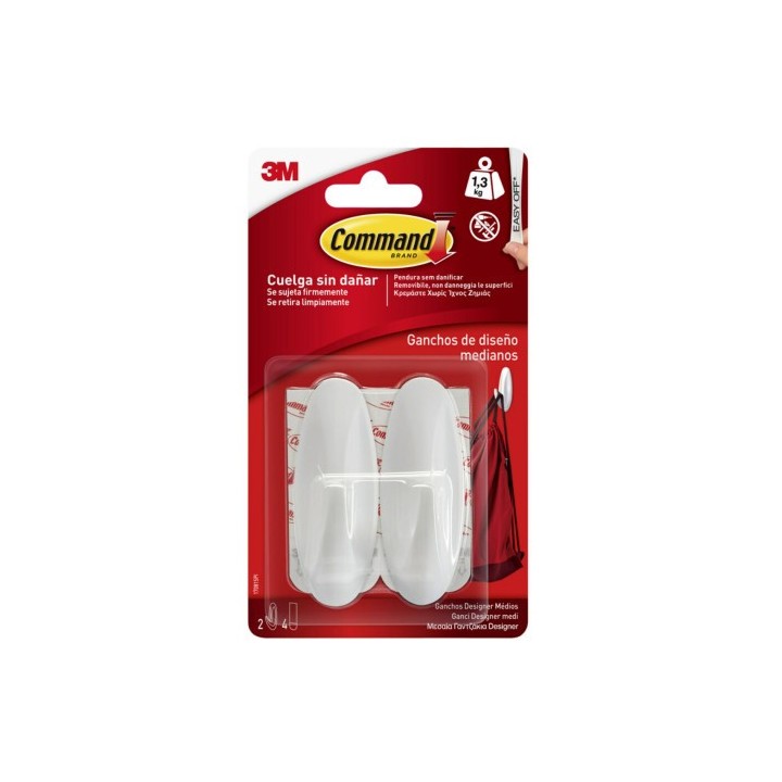 3m command blister 2 ganchos adhesivos blanco medianos hasta 1,3kg command 17081 3m 7100149663