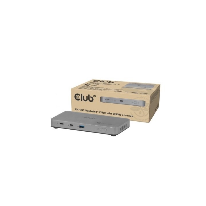 hub 5 in 1 usb c club3d thunderbolt 5 180w 5k60hz  80 120gps 8k60hz 3x5k60hz 3xusbc 1xusba