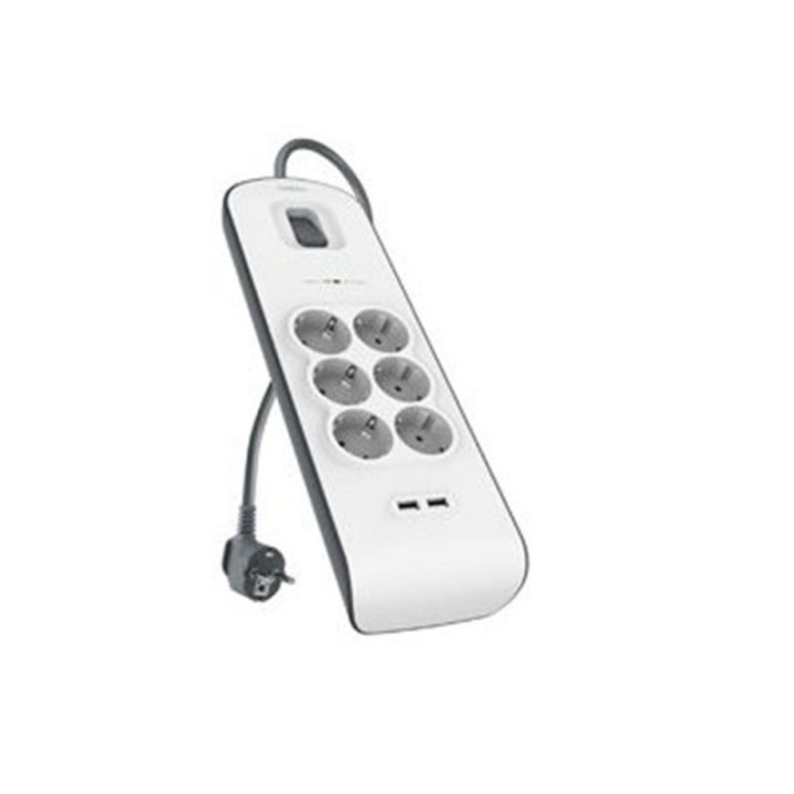 belkin regleta alimentacion belkin bsv604vf2m de proteccion contra sobretensiones 6 tomas + 2 puerto