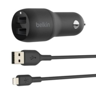 belkin cargador de coche belkin ccd001bt1mbk 24w 2x usb tipo a + cable lightning a usb tipo a