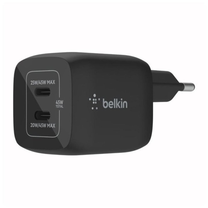belkin cargador de pared belkin wch011vfbk 45w 2x usb tipo c negro