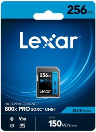 lexar lexar 256gb professional 800x pro sdxc uhs i cards,  up to 150mb/s read 45mb/s write c10 v30 u