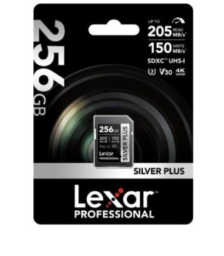 lexar lexar 256gb professional silver plus sdxc uhs i cards,  up to 205mb/s read 150mb/s write c10 v
