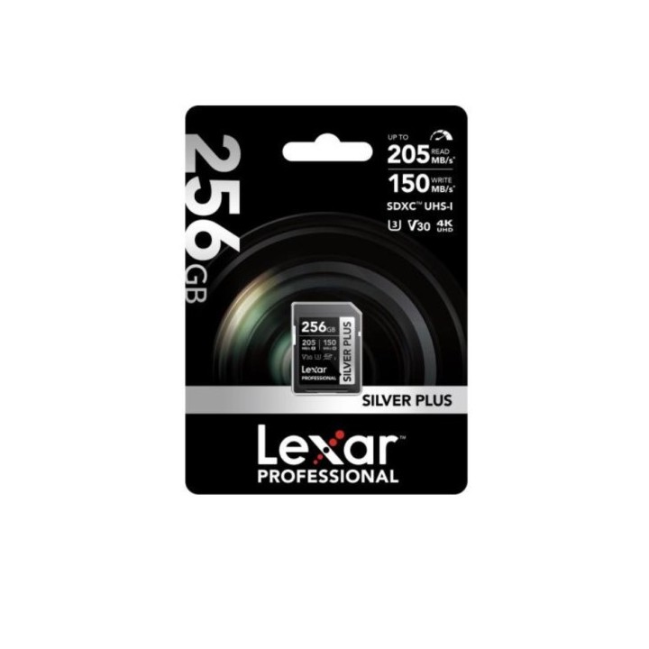 lexar lexar 256gb professional silver plus sdxc uhs i cards,  up to 205mb/s read 150mb/s write c10 v
