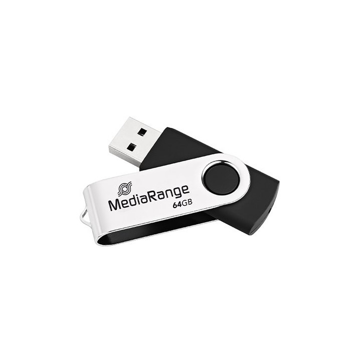 pendrive 64gb usb 2.0 mediarange silver black lectura 17mbs escritura 8mbs