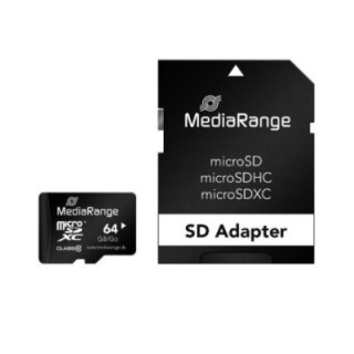 mem micro sdxc 64gb mediarange + adaptador sd lectura 45mbs escritura 10mbs