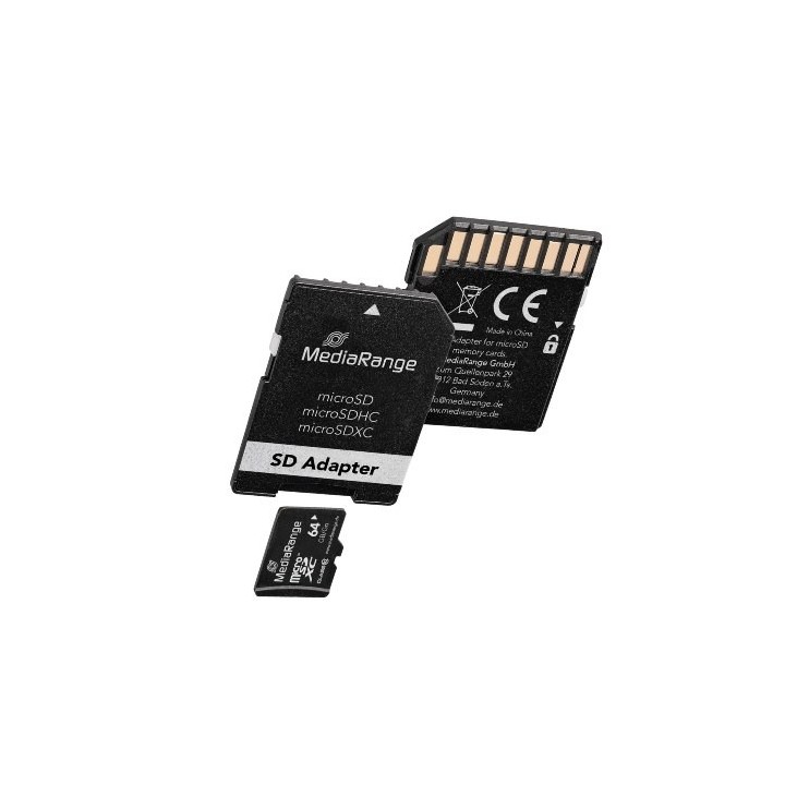 mem micro sdxc 64gb mediarange + adaptador sd lectura 45mbs escritura 10mbs