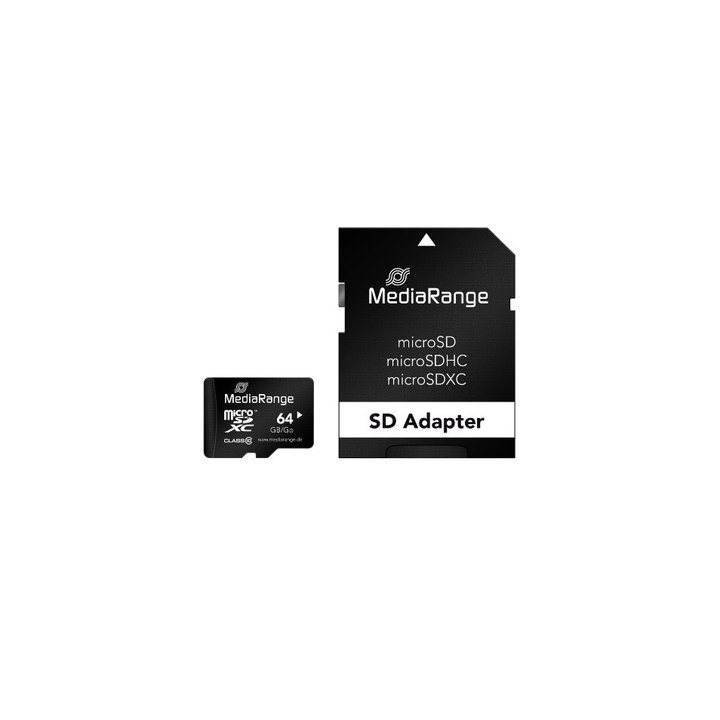 mem micro sdxc 64gb mediarange + adaptador sd lectura 45mbs escritura 10mbs