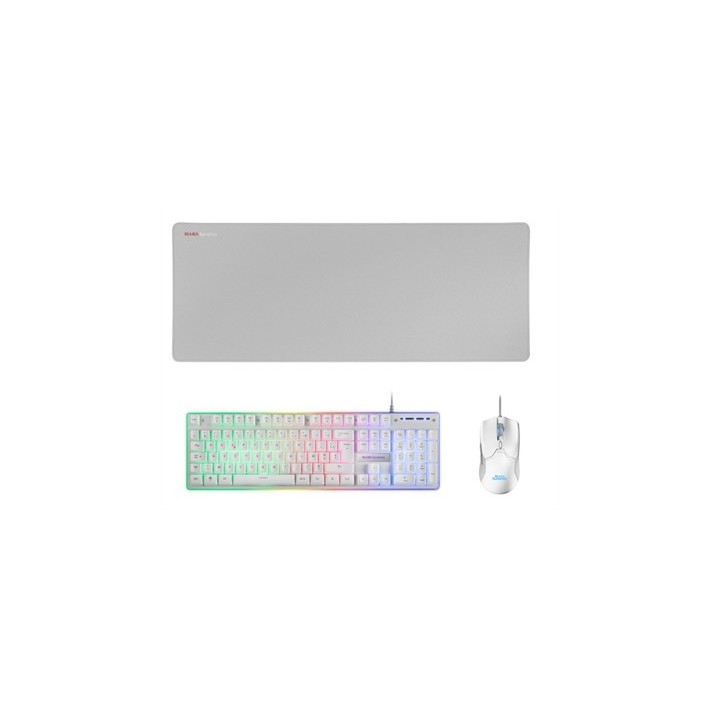 mars gaming kit teclado + raton mars gaming mcpxwfr rgb blanco + alfombrilla frances