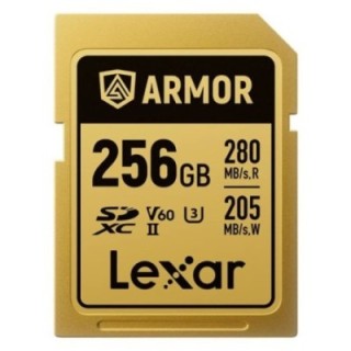 lexar lexar 256gb professional armor gold sdxc uhs ii cards,  up to 280mb/s read 210mb/s write c10 v