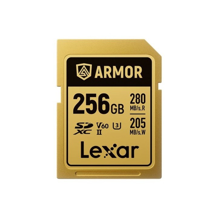 lexar lexar 256gb professional armor gold sdxc uhs ii cards,  up to 280mb/s read 210mb/s write c10 v