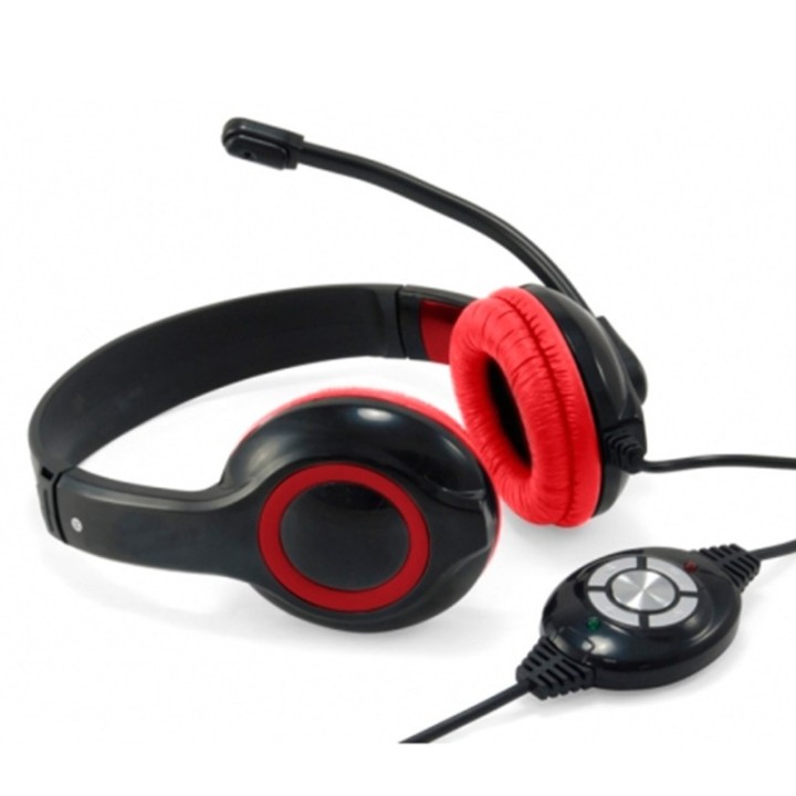 conceptronic auricular conceptronic usb + microfono flexible control de volumen negro    rojo