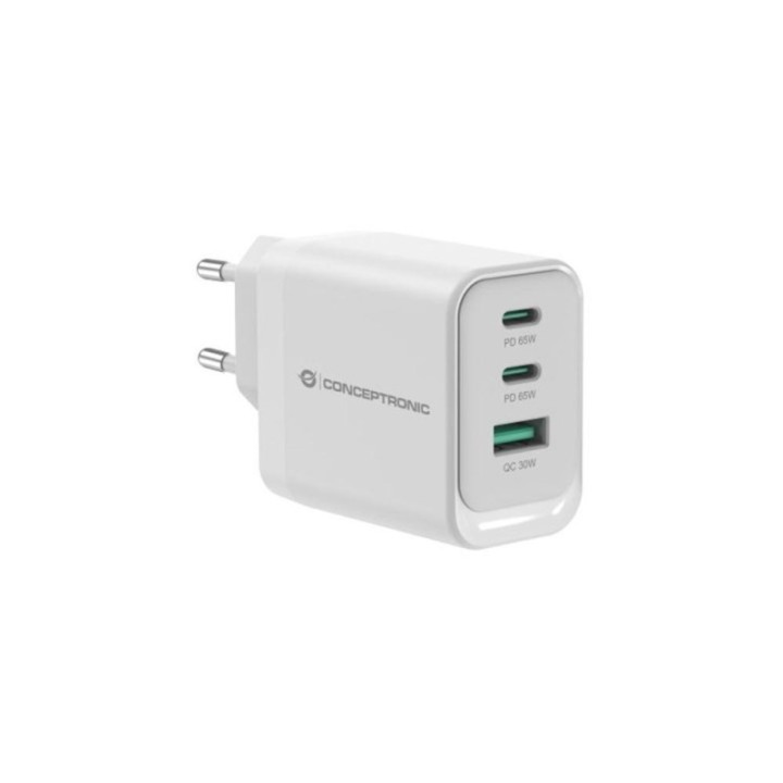 conceptronic cargador de pared conceptronic althea21w65 65w 2x usb tipo c 1x usb tipo a blanco