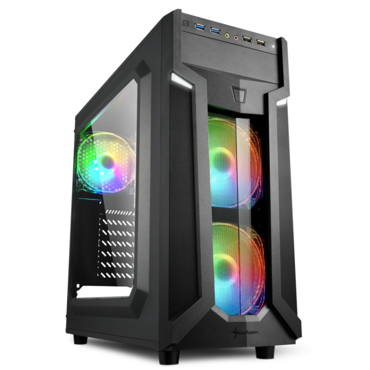 caja atx sharkoon vg6 w rgb 2xusb3.0 rgb  sin fuente negro