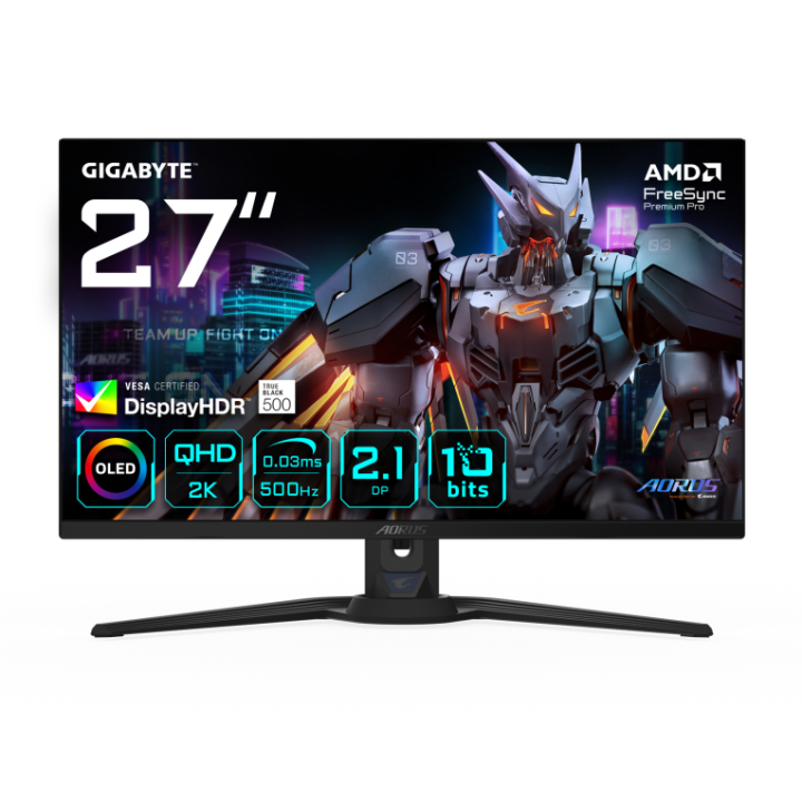 monitor gaming gigabyte g27qq5p 27 2560x1440 qhd500hz oled kvm g sync freesync