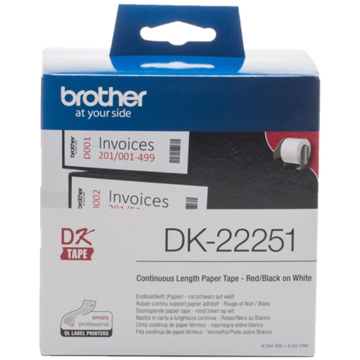 brother etiquetas cinta continua brother dk22251 negro    rojo 62mm 15.24m