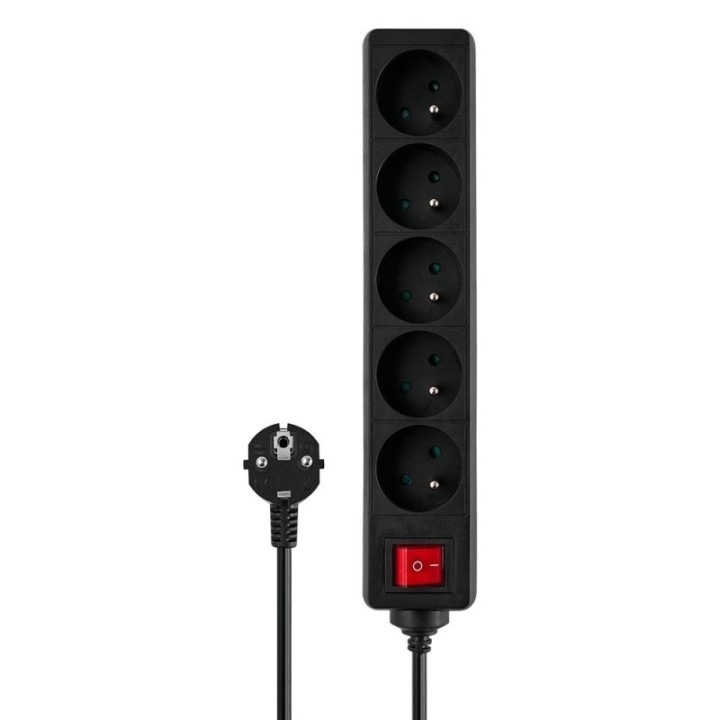 regleta de 5 enchufes 3m negro savio lz 01 con interruptor capacidad maxima 2500w