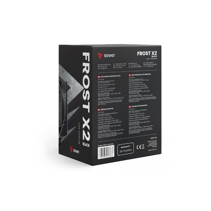 disipador cpu 125w savio frost x2 black ventilador 120mm multisocket 1800 rpm