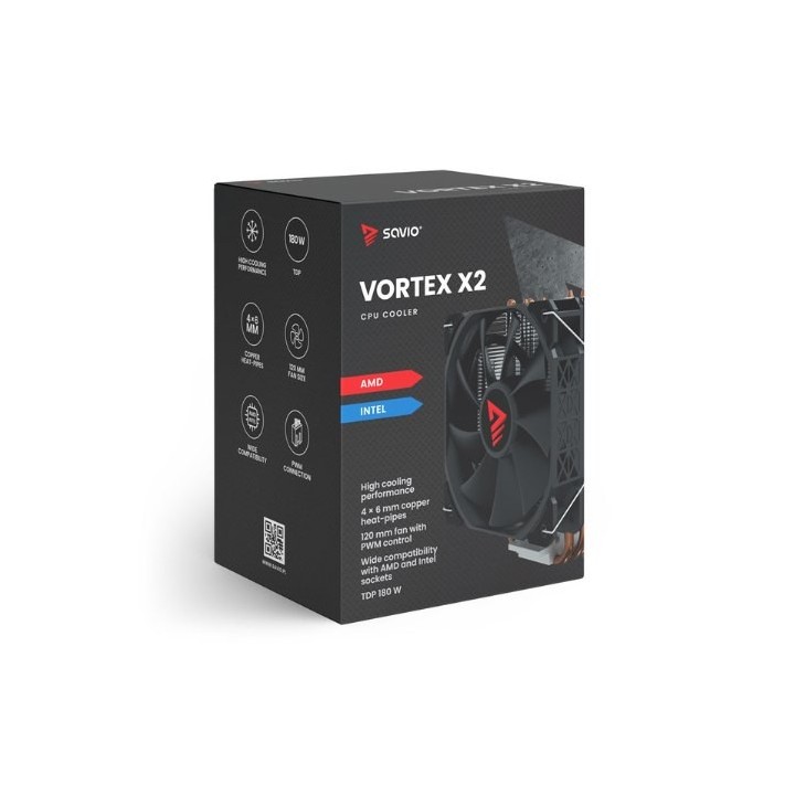 disipador cpu 180w savio vortex x2 ventilador 120mm multisocket 1800 rpm