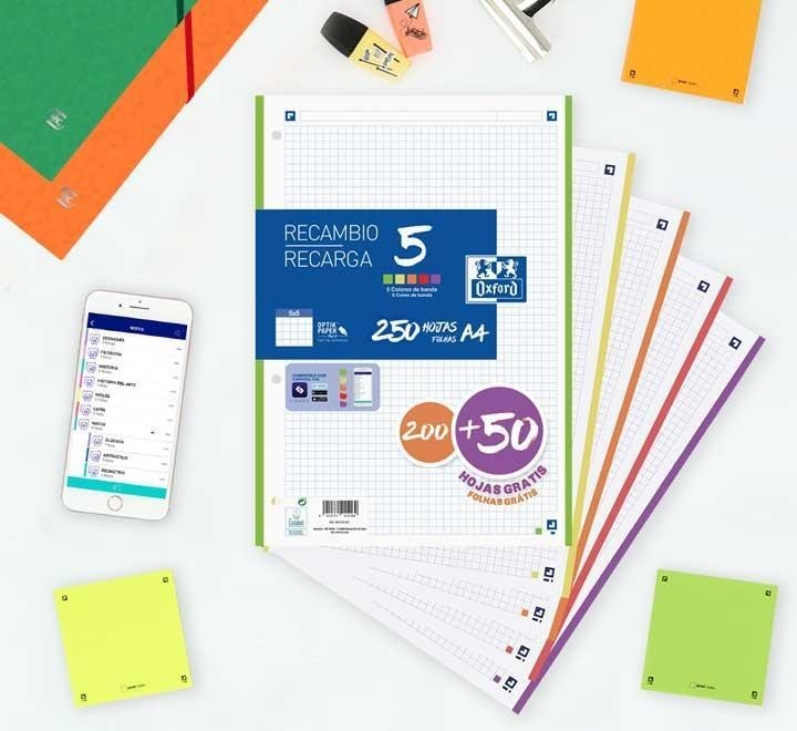 recambio 200h+50 oxford color 5 a4 5x5 vivos