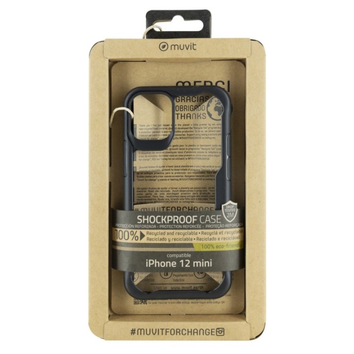 muvit funda muvit shockproof 2m para apple iphone 12 mini transparente   negra