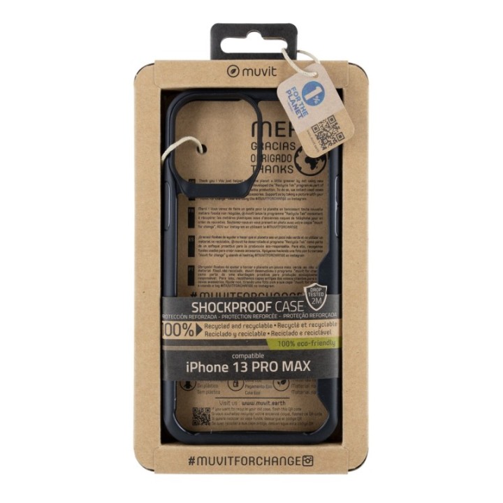 muvit funda muvit shockproof 2m para apple iphone 13 pro max transparente   negra