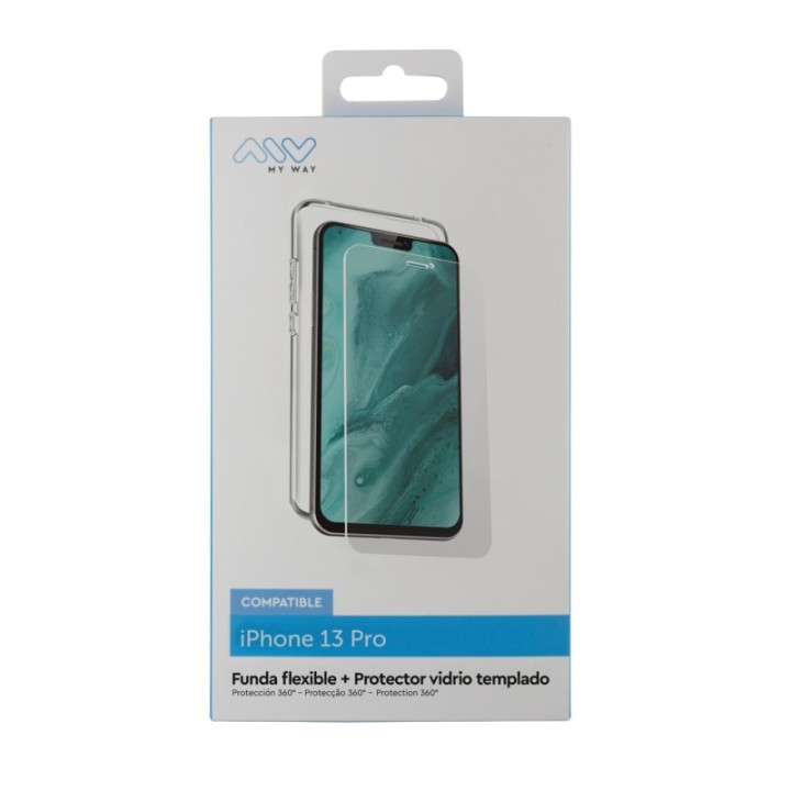myway carcasa myway para apple iphone 13 pro transparente + protector pantalla cristal templado