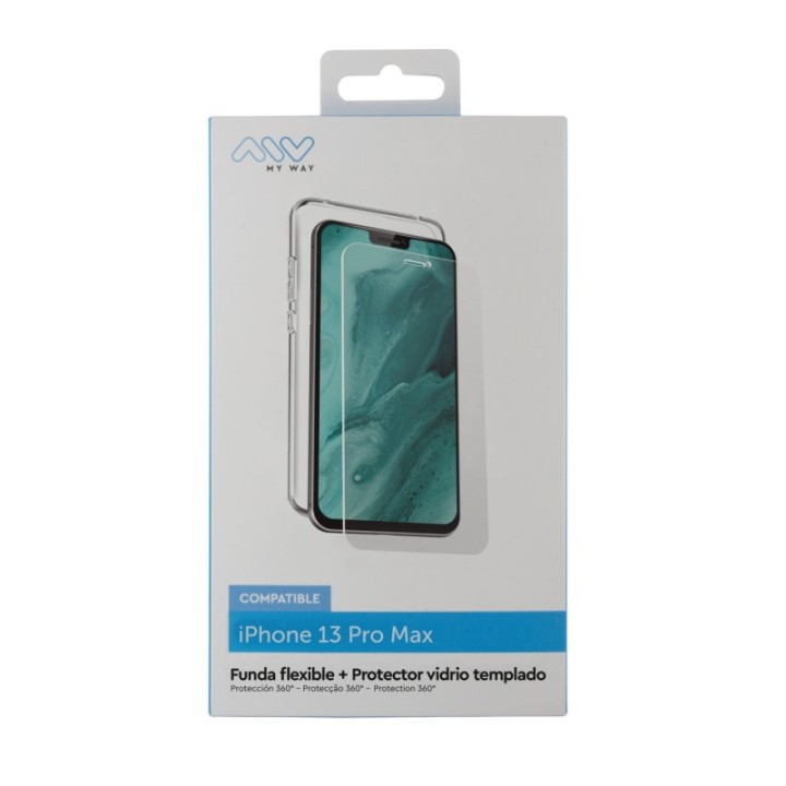 myway carcasa myway para apple iphone 13 pro max transparente + protector pantalla cristal templado