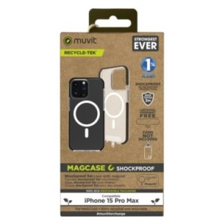 muvit funda muvit recycletek magsafe shockproof 3m para apple iphone 15 pro max transparente   negra