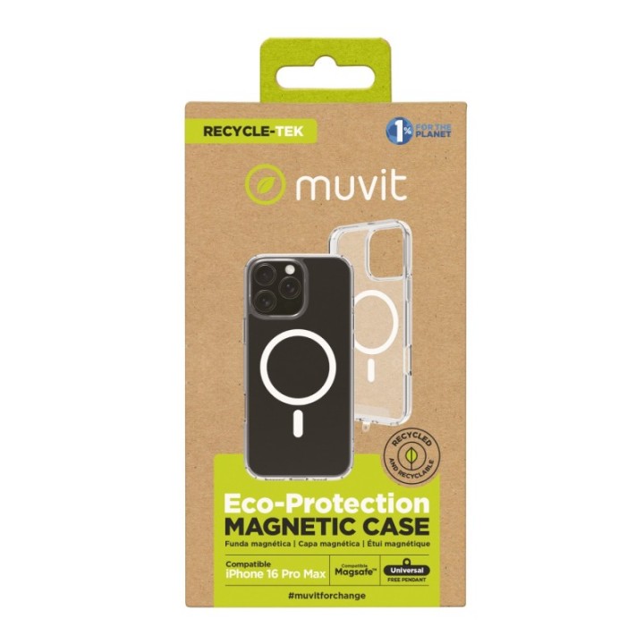 muvit funda muvit recycletek magsafe para apple iphone 16 pro max transparente
