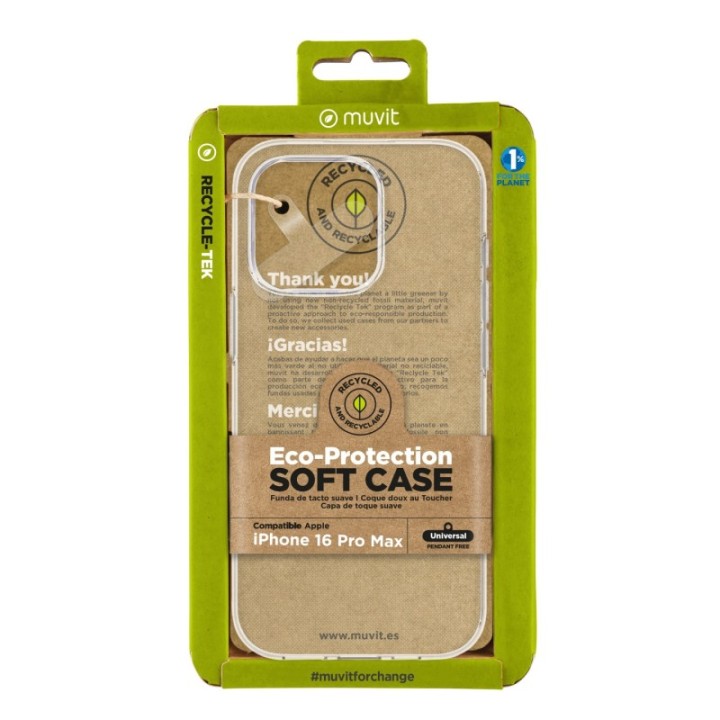 muvit funda muvit recycletek para apple iphone 16 pro max transparente