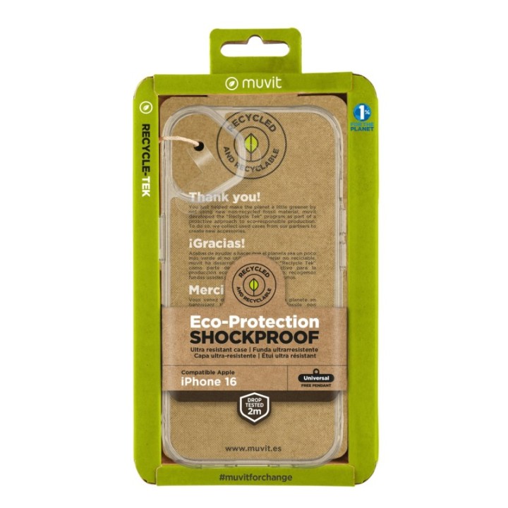 muvit funda muvit shockproof 2m para apple iphone 16 transparente