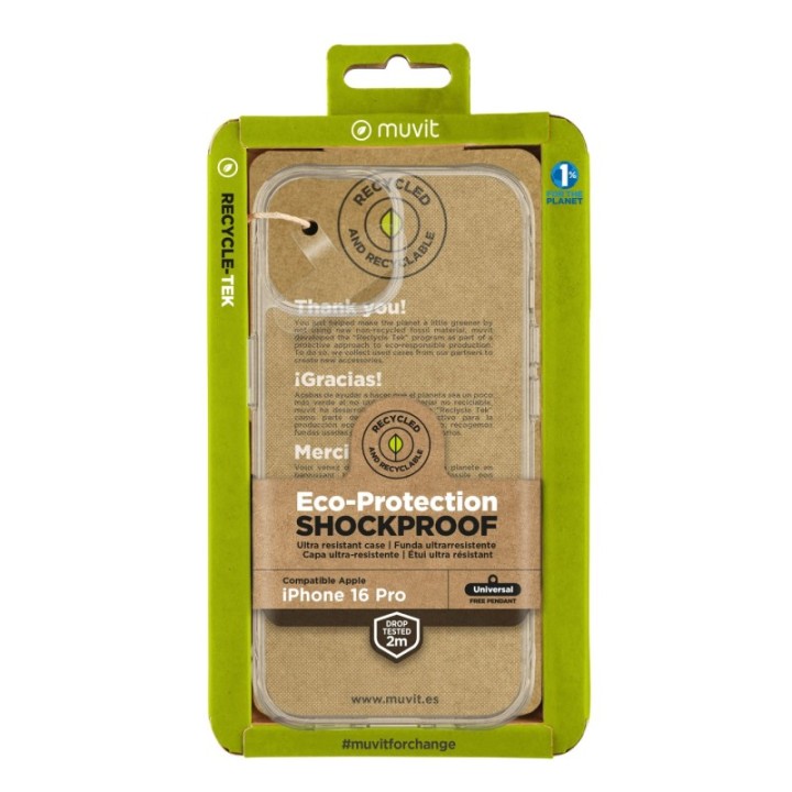 muvit funda muvit shockproof 2m para apple iphone 16 pro transparente