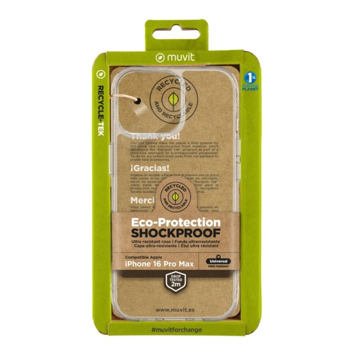 muvit funda muvit shockproof 2m para apple iphone 16 pro max transparente