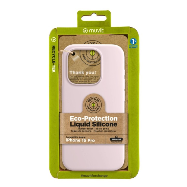 muvit funda muvit recycletek liquid silicone para apple iphone 16 pro rosa