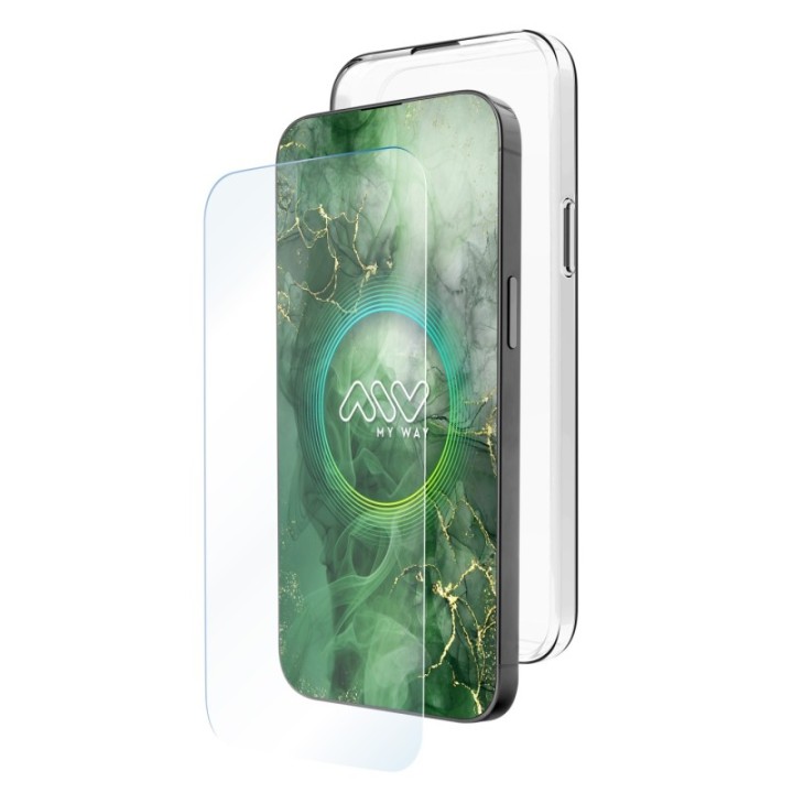 myway carcasa myway para apple iphone 16 plus transparente + protector pantalla cristal templado